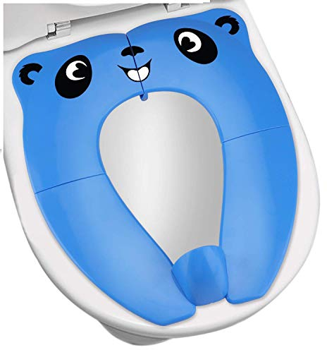[Upgrade Version] Foldable Potty Seat - RIGHTWELL Travel Toilet Seat, Toilet Training Seat Portable Toilet Seat Toddler PP Material with Carry Bag (Blue)