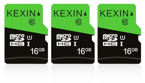 KEXIN Micro SD 16GB Set da 3, Scheda Micro SD 16 GB con Adattatore SD, Scheda di Memoria Micro SDHC, U1, C10, Micro SD Card Confezione da 3