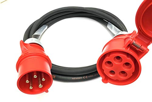 Cinemattag LX 32 Amp 5 Pin 415V IP44 Red Three Phase Extension Lead - 6mm² Heavy Duty Industrial H07RN-F Rubber Cable - 32A 3PH HO7 (5 Metre)