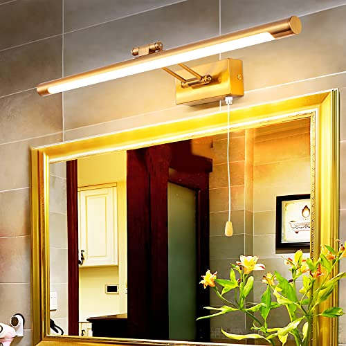 MantoLite Bilder Licht 12W, 60cm LED Badezimmer Waschbecken Wandleuchte Spiegelleuchten Beleuchtung mit schwenkbarem Lampenkopf, 3000K Messing Nachttisch Leselampen Innenbeleuchtung