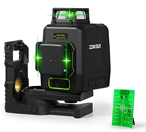 Zokoun 3D Laser Level Grün AK360G mit Pulsmodus, umschaltbare 3X 360 Cross Line 12Lines Selbstnivellierung mit wiederaufladbarem USB-Akku, 2X360 vertikale + 1x360 horizontale Lines