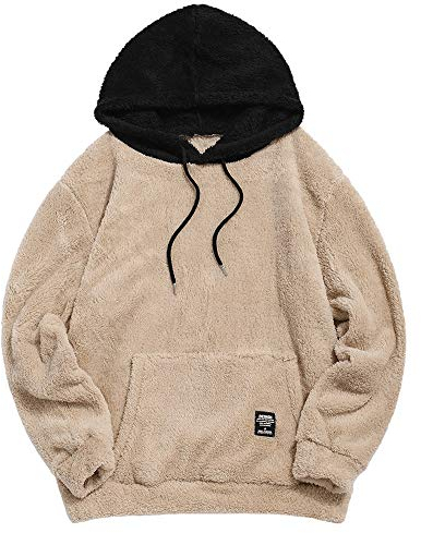 ZAFUL Herren Hoodie Plüsch Pullover mit Kängurutasche, Fuzzy Plüsch Teddy Kapuzenpullover für Herbst Winter (Braun-XL)