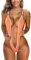 SHERRYLO Affaire Bikinis Slingshot Bikini, V-Ausschnitt, Sling Shots, Extremer Micro-G-String/-Tanga, Monokini-Badeanzug, Orange, weiß, Einheitsgröße