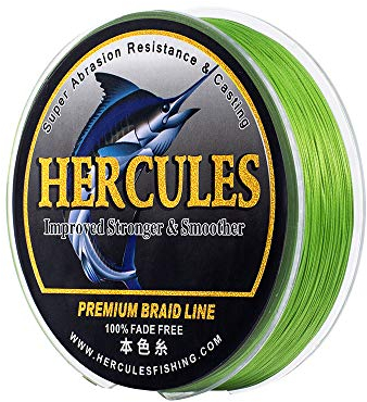 HERCULES Farbechte Geflochtene Angelschnur, 500m PE Geflochtene Schnüre, 8 Stränge Multifile Angelschnur, 15lb Test für Salzwasser und Süßwasser, Fluoreszierendes Grün, 15lb, 500m