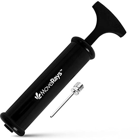MoveRays Ball Air Pump with Needle, Black, 8”, PVC - Ideal Hand Air Inflator for Football Soccer Basketball Volleyball & other Inflatable Sports Balls