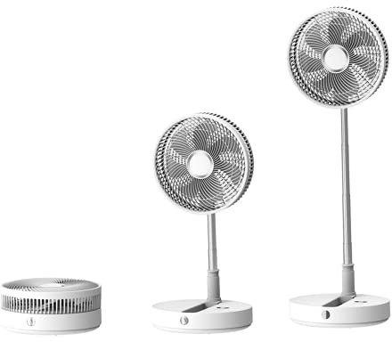 APOKIN Ventilador de Pie Silencioso Plegable Portátil Recargable con Mando a Distancia Batería Recargable 7200MHA Extensible con Palo Telescópico con 3 Velocidades Base Antideslizante