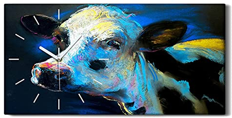 Coloray Uhr auf Leinwand - Weiße Hände - Kunst Segeltuch Wohnzimmer Dekoration Ohne Tickendes Geräusc Wand Uhr - Bauernhof der Tiere Kuh