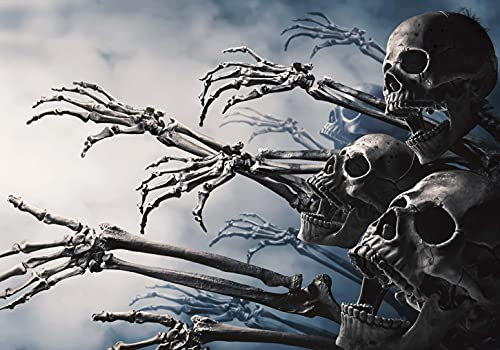 wandmotiv24 Fototapete Skelett Totenkopf blau grau, XS 150 x 105cm - 3 Teile, Wanddeko, Wandbild, Wandtapete, Zombie Fantasy Halloween Geister M6804