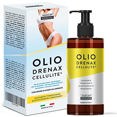 Anti-Cellulite-Öl, basierend auf Süßmandelöl, Jojoba, Argan und ätherischen Ölen von Zitrone, Rosmarin, Zypresse, Grapefruit | 250 ml Körperöl, professionelle Massage | Agocap, Mandelöl