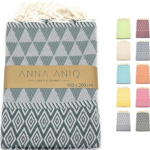 ANNA ANIQ Hamamtuch groß 100x200 cm Reise Strandtuch XXL Saunatuch - 100% Baumwolle Fouta Pestemal Stranddecke Saunakilt Saunahandtuch Herren Damen Badetuch Pareo Strandhandtuch (Dunkelgrün)