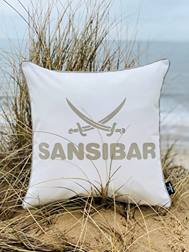 Sansibar Sylt Dekokissen »Outdoor Kissen (1 Stück), Dekokissen Logodruck, 45x45 cm, mit Kissenfüllung, Wasser- und schmutzabweisend«, in- und Outdoor geeignet (Offwhite/Taupe)