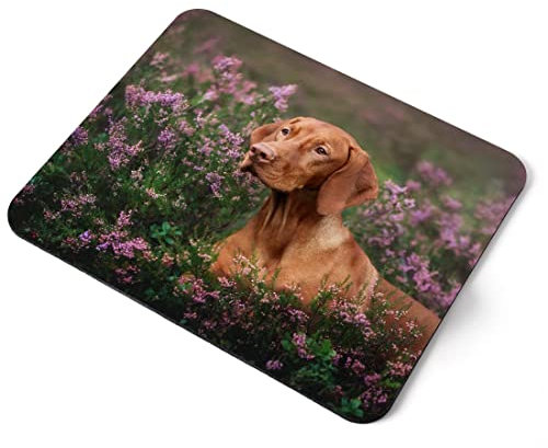 Computer Mouse Mat Pad - Vizsla Dog Flower Portrait Home Office PC Desk Accessory Flexible Fabric Top Large 5mm Laptop Desktop Printed Art Ergonomic #16295