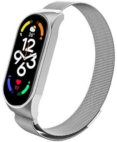 ZoRoll Armband Kompatibel mit Xiaomi Smart Band 7, Edelstahl Ersatzarmband Mesh Metall Uhrenarmband Kompatibel mit Xiaomi Mi Band 7 - Silber