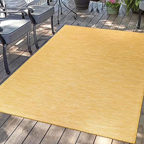carpet city Outdoor Teppich Terrasse Wetterfest - 280x380 cm - Balkonteppich Gelb Meliert - In-& Outdoor Teppiche für Veranda, Garten, Küche, Bad oder Wohnzimmer