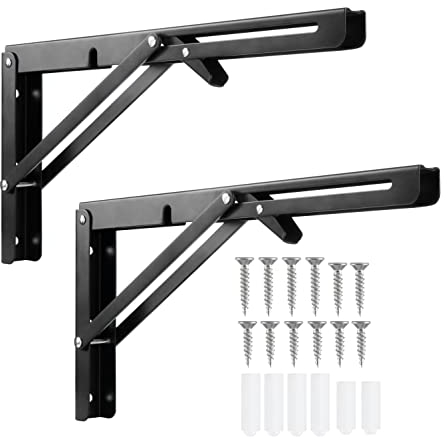 2PCS Soporte Estantería Plegable 300mm | Montados en la Pared | Plegable y Pesado | Soporte de Estante para Mesa Abatible Resistente y Fácil de Instalar en Cocina, Oficina o Hogar