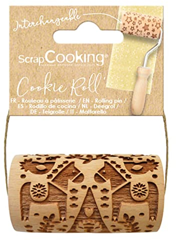 SCRAP COOKING - Mini rouleau bois Noël Déco - Décos Empreintes Gravées en Relief - Moule Décoration Biscuits, Sablés, Cookies - 5306