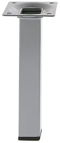 Amig - Pied carré pour Meuble | Mod. 3 | 25 x 25 x 250 mm | avec vis de réglage | Vissable par 4 Points | Résiste jusqu'à 15 kg/Pied | Acier argenté