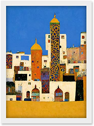 Doppelganger33 LTD Moroccan Cityscape Buildings Klimt Style Bold Artwork Framed Wall Art Print A4