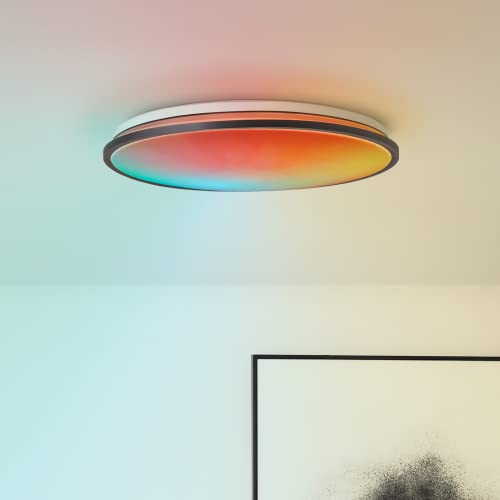 Lightbox LED Panel | Ø 49 cm | moderne Aufbaupaneel mit CCT | Lichtfarbe per Fernbedienung einstellbar (3000-6500 K) | 30 W | Helligkeit 3000 lm| aus Metall/Kunststoff in Schwarz