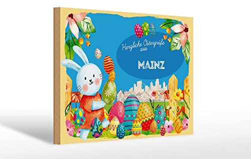 Femer Holzschild Ostern Ostergrüße 30x20cm MAINZ Geschenk FEST Deko
