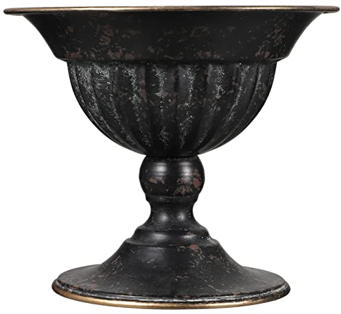 Happyyami Urn Plant Pot Classic Garden Urn Planter for Outdoor Plants Decorative Black Urn Planter Vintage Style Flower Pot for Front Porch Door Deck Balcony Tabletop Decoration