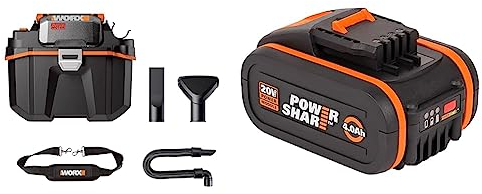 WORX WX031.9 Akku Nass-/Trockensauger - mobil und handlich - 20V & WA3553 Akku 20V – Wiederaufladbarer, leistungsstarker Akku mit integrierter Ladestandanzeige