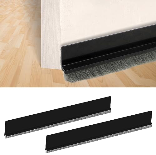 Misazy joint brosse 2 pièces isolation phonique porte, bas de porte brosse, joint de porte dentrée, auto-adhésif et peut être coupé à la taille - boudin de porte (5 * 100cm,Noir)
