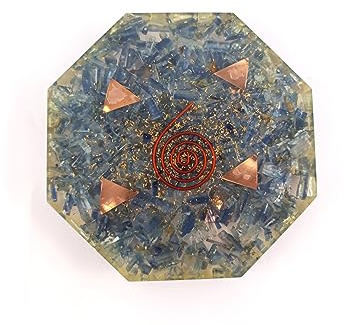 Natural Blue Kyanite Orgone Energy Plate – Chakra Balancing & Aura Cleansing Tool | Handmade Orgone Crystal Charging Plate with Copper Coil | Meditation, Reiki Healing & Positive Energy Generator