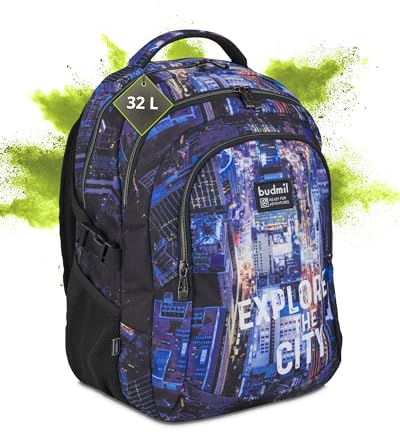 budmil ergonomischer Schulrucksack für Jungen und Mädchen 32L - für Teenager Kinder ab Klasse 5 - wasserabweisend - Rucksack mit 3 Fächer & belüftete Rückseite (Edwin City)