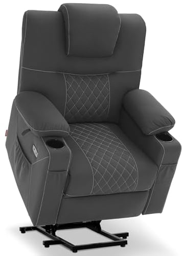 M MCombo Fauteuil de Télévision Releveur Électrique, Relax Avec Chaise Longue, Massage et Chaleur, 2 Moteurs, Microfibre, 7565 (Gris Foncé-Blanc)