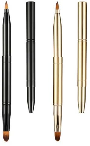 simarro Versenkbarer Lippenpinsel für Lippenstift, 2Pcs Metall Doppelendig Reise Lippen Makeup Pinsel ragbarer Lippenstift Lip Gloss Pinsel mit Hülle Concealer Makeup Werkzeug (Gold+Schwarz)