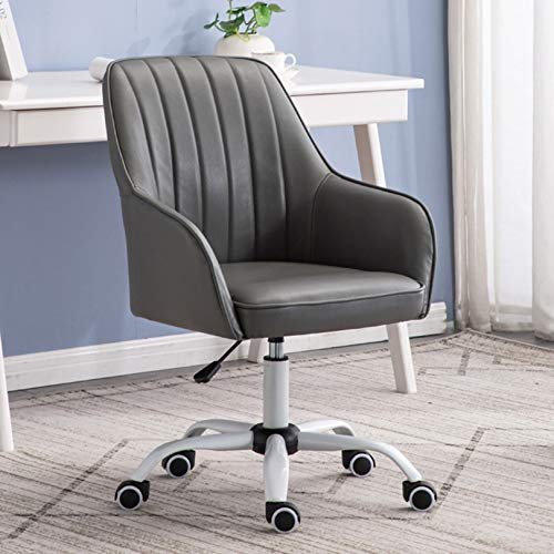 SWIZEE PU-Leder-Drehstuhl höhenverstellbar Ergonomischer Bürostuhl mit dickem Sitzkissen, Lendenwirbelstütze (Dark Gray)