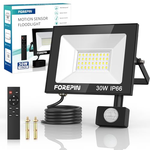 Security Lights Outdoor Motion Sensor, PIR Flood Lights Outdoor Wall Light with Remote Control, 30W 2700 Lumen IP66 Waterproof Floodlights Mains Powered for Outdoor, Driveway, Garden