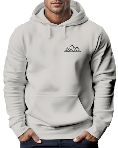 Neverless® Hoodie Herren Polygon Print Wandern Berg-Motiv Geometric Kapuzen-Pullover Männer Fashion Streetstyle Urban-Grey L