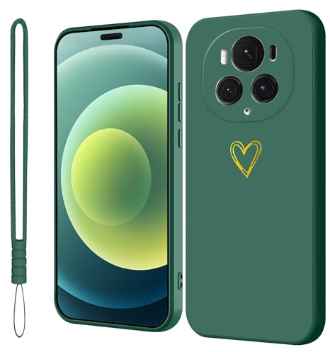 Coqinen Handyhülle für Honor Magic 6 Pro 5G Hülle, Silikon Stoßfest Schutzhülle mit Gold Liebesherz, Ultra Dünne Weiche TPU Bumper Kratzfest Case, Nachtgrün