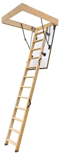 4iQ Group Bodentreppe Gedämmt 110 x 60 cm - Dachbodentreppe aus Fichtenholz U-Wert 1,05 - Raumspartreppe Innen mit Beidseitig Weißer Klappe - Bodenluke mit Treppe bis zu 150 kg Traglast