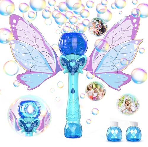 Panacare Souffleur automatique à bulles papillon avec solution, s'allume et fait plus de 10 000 bulles/min pour les tout-petits et les enfants, jouets de fête en plein air, cadeau d'anniversaire
