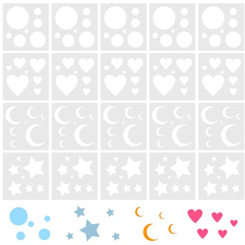 20 Pièces pochoir cercle pour peinture pochoirs de cercle forme d'étoile de lune Blanc Pochoir Peinture Étoile Réutilisable Pochoirs pour Peinture pour peinture papier peint tissu loisirs créatifs