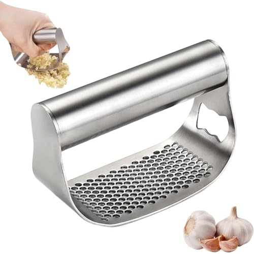 Knoblauchpresse, Neue Edelstahl Knoblauchpresse Rocker Knoblauchwolf Knoblauchquetsche, komfortabler Griff Knoblauch Chopper für Smash Knoblauch Küchenwerkzeuge 304 Food Grade Stainless Steel