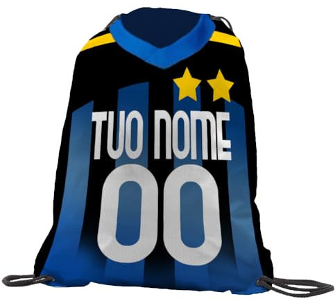 Sacca Ginnastica GYMBACK sport 2024 per tifoso Nero Azzurro - sacchetto sportivo calcio Fashion Borsa, Piscina, Zaino,portascarpe Scuola, uomo donna bambino, personalizzato con nome e numero