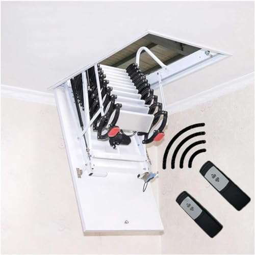 Elektrischer Dachboden mit Handläufen, 2 m – 3,8 m, Treppe mit Fernbedienung, Faltbare Deckenluke, Teleskop-Sonderleiter (Trou: 60 x 90 cm, Höhe: 2,5 m)