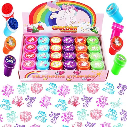 Cuackamily 24PCS Selbstfärbende Stempel, Stempelset Einhorn, Kinderstempel Weihnachten Stempelset perfekt als kleine Party-Überraschung, Geschenk Set Mitgebsel Party Deko