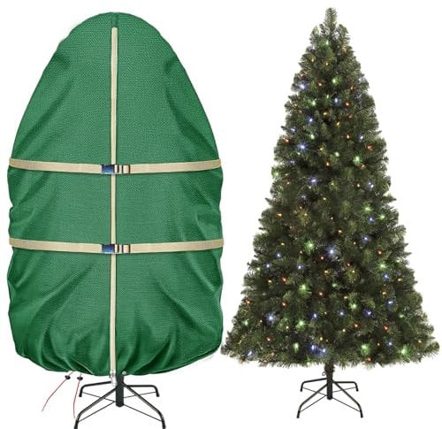 Upright Christmas Tree Storage Bag 7.5FT - Xmas Tree Storage Cover with Adjustable Straps, Tear Resistant snap-fastener.205x140cm (Green)