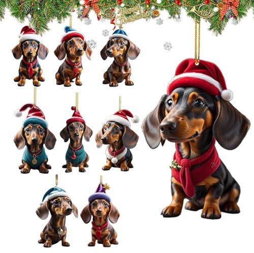 7er-Pack Dackel Deko - Dachshund Christmas Decorations - Hund Weihnachten - Dackel Weihnachtsdeko Baumschmuck - Weihnachtsdekoration Für Zuhause Und Auto - Dackel-Hundegeschenke