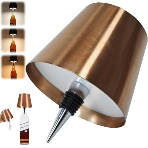 Lampe Sans Fil Rechargeable pour Bouteille de Vin - Abat-jour Adapté pour Bars Familiaux et Restaurants (Or Rose (Fer))