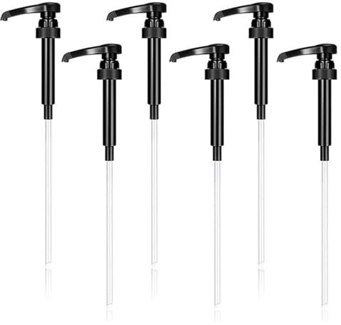 VIDSTW 6 Pièces Pompe Sirop Distributeur Sirop Pompe avec 6 Longue Paille Pompe a Sirop Réutilisable Distributeur Sirop Pompe Doseuse pour Maison, Café, Magasin thé Lait, Restaurant (Noir)