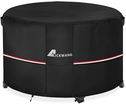 Alickwang 40-44 Inch Inch Round Fire Pit Cover,Outdoor Waterproof 600D Heavy Duty Fade Resistant Round Firepit Cover,All Weather Protection Patio Fire Table Cover,Black,44''Dia X 24''H