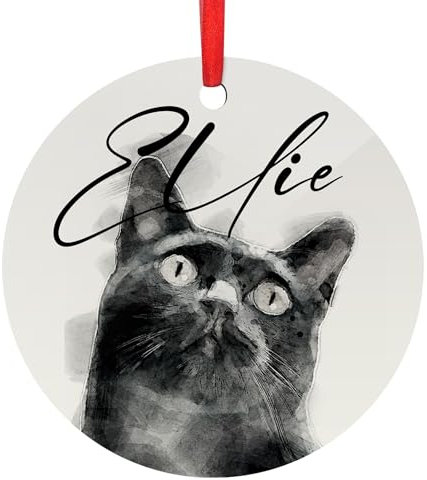 Black Cat Christmas Decoration, Personalised 7.2 cm Wood Christmas Tree Custom Ornament Gift