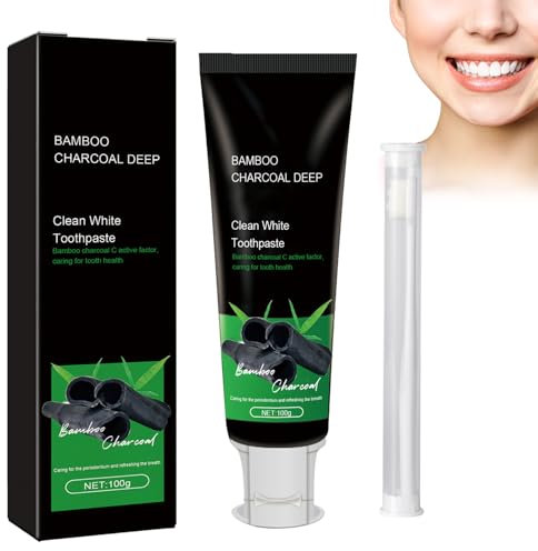 Rostblant Bamboo Charcoal Deep Toothpaste, Supplied with Toothbrush, Bamboo Charcoal Toothpaste, Deep Cleaning Toothpaste, Bamboo Charcoal Deep Toothpaste, Removes Tooth Stains
