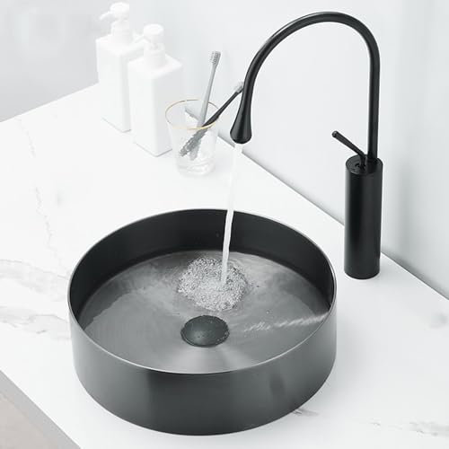 SGKOMN Lavandino per Il Bagno Rotondo, lavabo da appoggio in Acciaio Inox per Il Bagno sopra Il Piano lavabo lavabo da appoggio lavabo Artistico per Il Tavolo da toeletta dell'hotel -